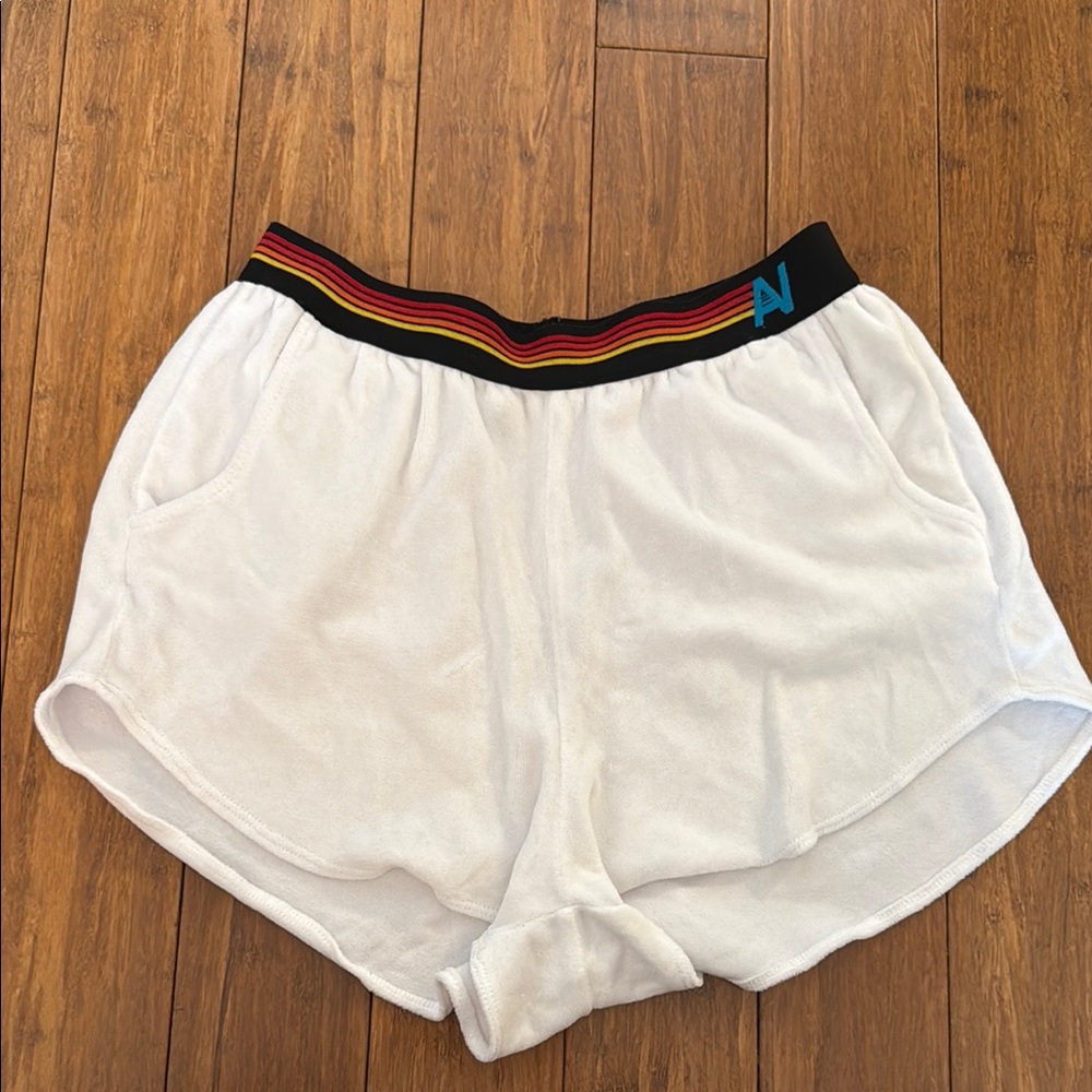 White Athletic Shorts with Black Waistband